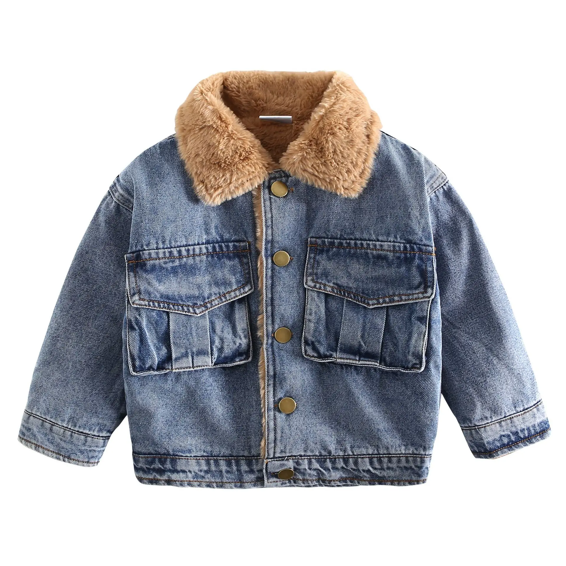 

Boys Plus Velvet Denim Jacket Foreign Style Lapel Fur Collar Top