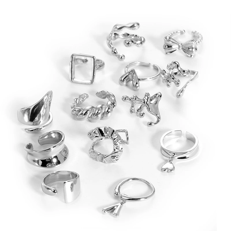 Women Ring Korea Fashion Ins Style Silver Color Simple Adjustable Size Personality Irregular Finger Rings For Women