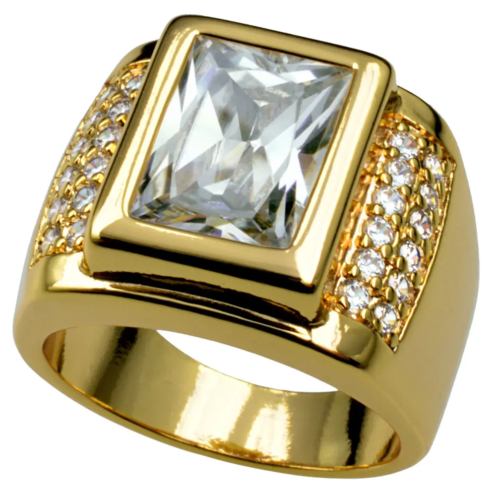 

Ahappy Size 8-15 Jewelry Man's AAA Sapphire 18K Yellow Gold Vacuum plating Ring r199
