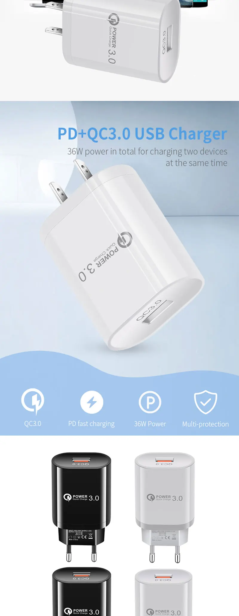Mobile Phone USB Charger USB Travel Charger Smart Tablet Charging Head for iPhone XS XR QC 3.0 Single Port Fast Charger