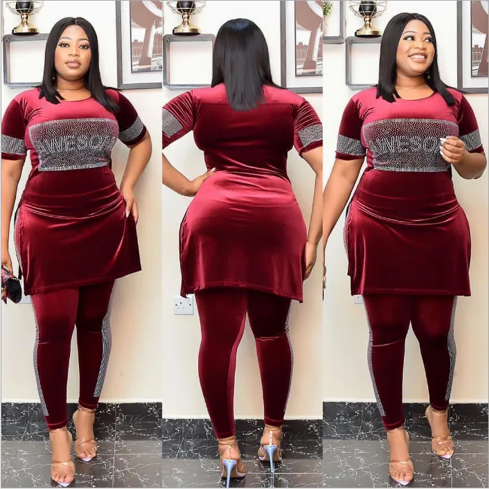 

Fashion Letters Lady Casual Suit Plus Size Two Piece Set Winter Autumn Velvet Tracksuits For Women