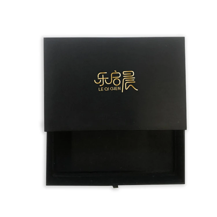 product-Personalized custom printing gold foil lack paper cardboard rectangle drawer jewelry box wit-1
