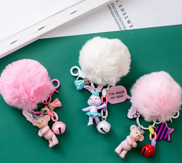 

Car keychain Duffy Bear Bunny bags hangings female plush gift Suit Rabbit Action Figure Pendant Decor, Colorful