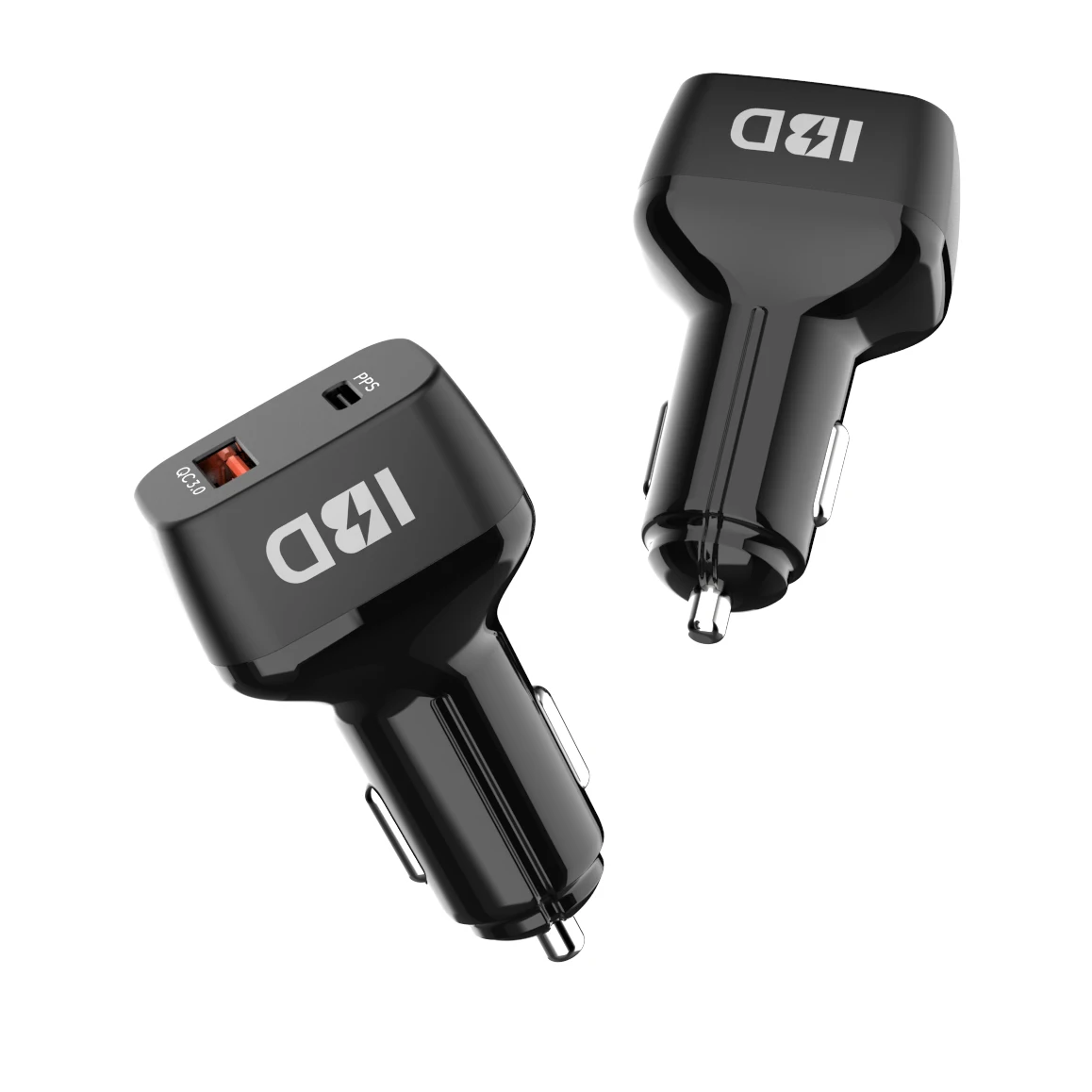 

IBD Hot Selling PD 30W Car Charger With Dual Ports 48W Max Power PD+QC Charger Portable Fast Car Charger Electric Charge
