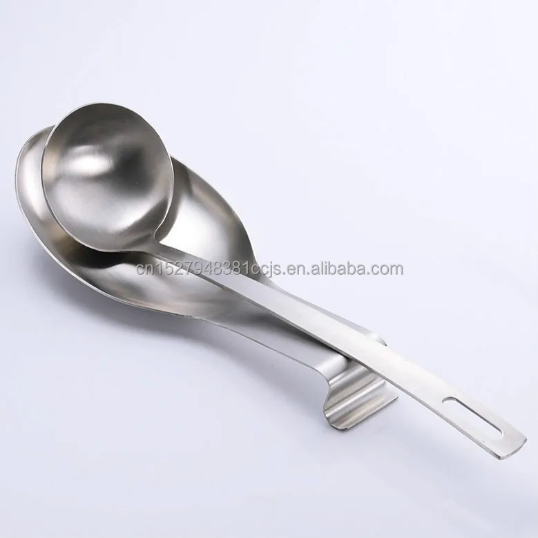 

2021 Amazon Hot Sell Stainless Steel Ladle Holder Large Almond Shape Heat Resistant Kitchen Utensil Soup Serving Spoon Rest