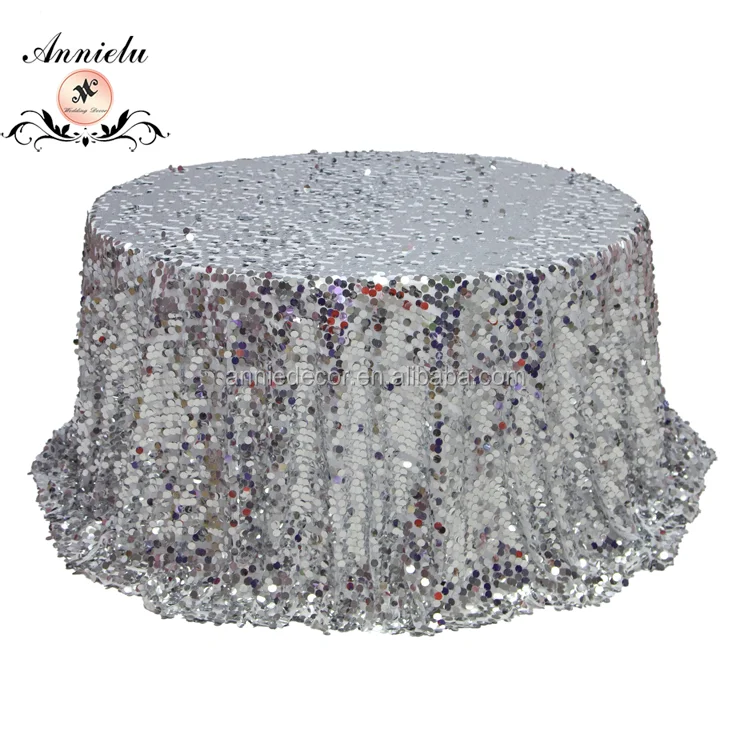 18MM silver color sequin wedding embroidery tablecloth