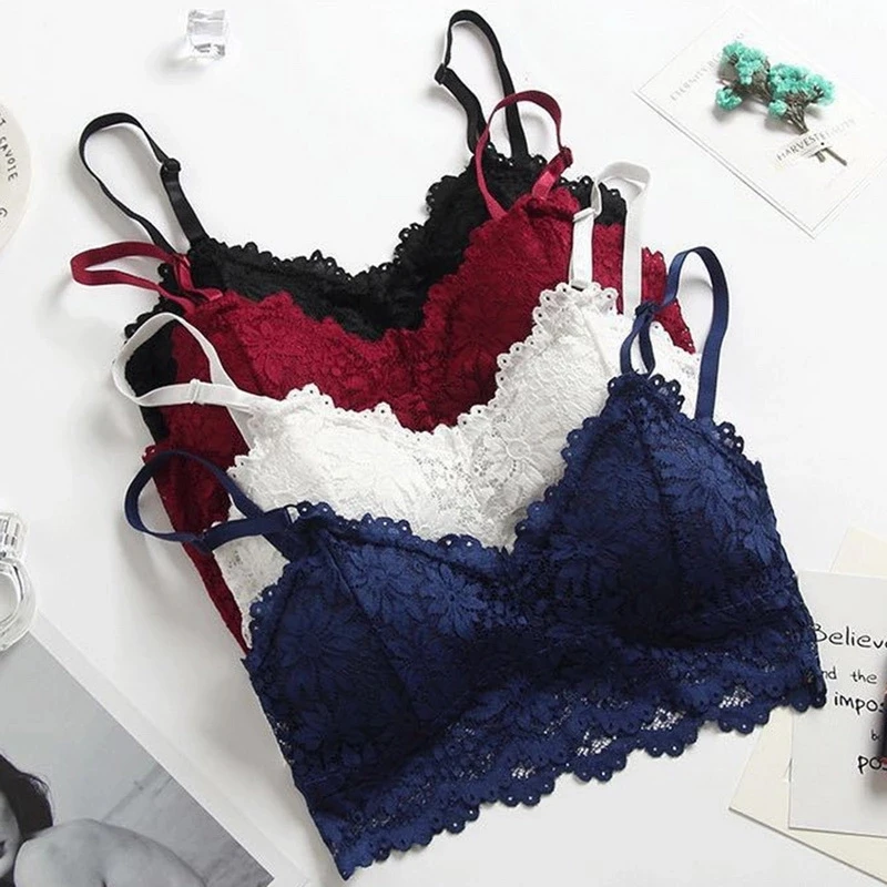 

Female No Rims Underwear Women Sexy Underwear Ladies Solid Color Lingerie Lace Flower Sling Bra, White,blue,black,wine,skin