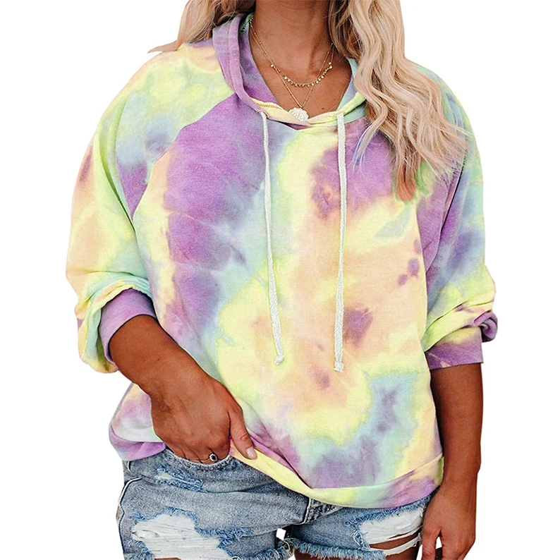 

New Arrival rainbow and pastel color tops women 100% cotton tie dye hoodie plus size women's hoodies & sweatshirts