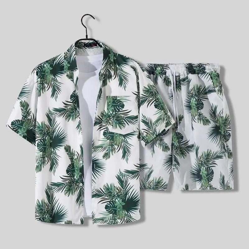 

New arrival fashion summer Hawaiian Tracksuit holiday men's beachwear clothing short suit casual 2-piece T-shirt clothes set