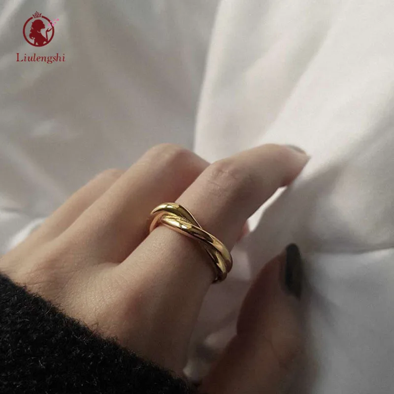 

18K Gold Plated Stainless Steel Geometry Double Circles Twist Ring Fashion High Quality Polished Double Round Circle Ring