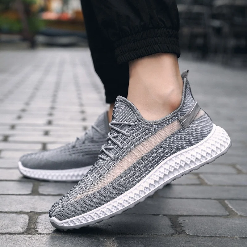 

Men's Mesh upper Non-slip Casual Driving Shoes slip on Flat fashion sneakers sepatu bulutangkis lofer shoes for men, Gray