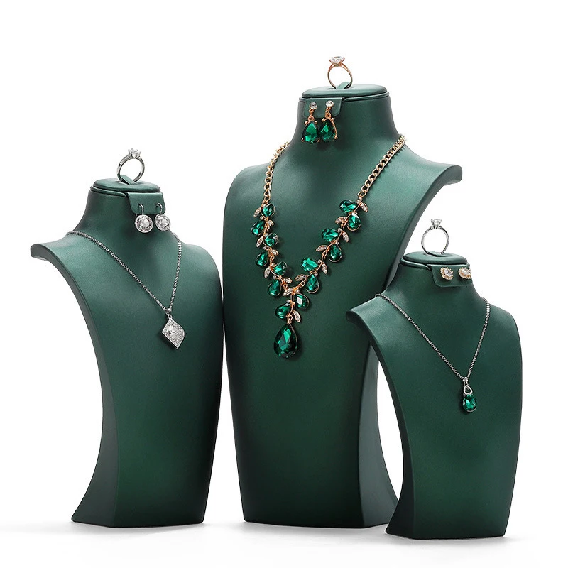 

SUNDO Luxury Necklace Ring Earring Set Jewelry Mannequin Resin Velvet Suede Pu Leather Necklace Display Bust, Black/white/green/brown/red/gray