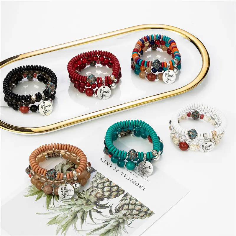 Boho Statement Bracelet for Women Jewelry Bohemian Bead Crystal Charms Bracelets Bangles Set Love Vintage Bijoux Femme