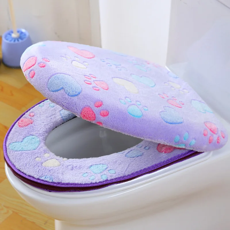 

Thick Coral Velvet Luxury Toilet Seat Cover Set Soft Warm Zipper One / Two-piece Toilet Case Waterproof Bathroom Wc Cover, As photo