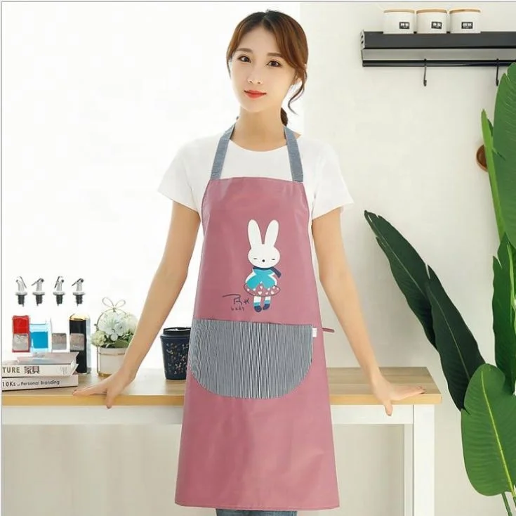 

Adult Cartoon Printed Kitchen Stripes Apron, Green/pink/red/brown/rose/blue
