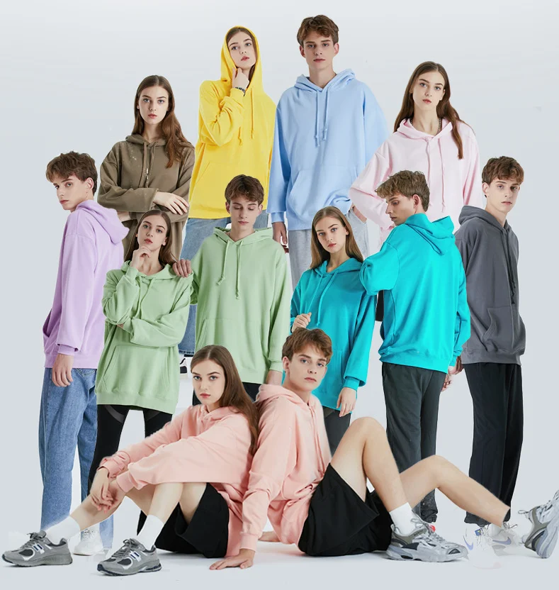 

2021 Fashion 380g French Terry Pullover Plain Hoodies Oversized for Men And women, White/black/gray/red/customized