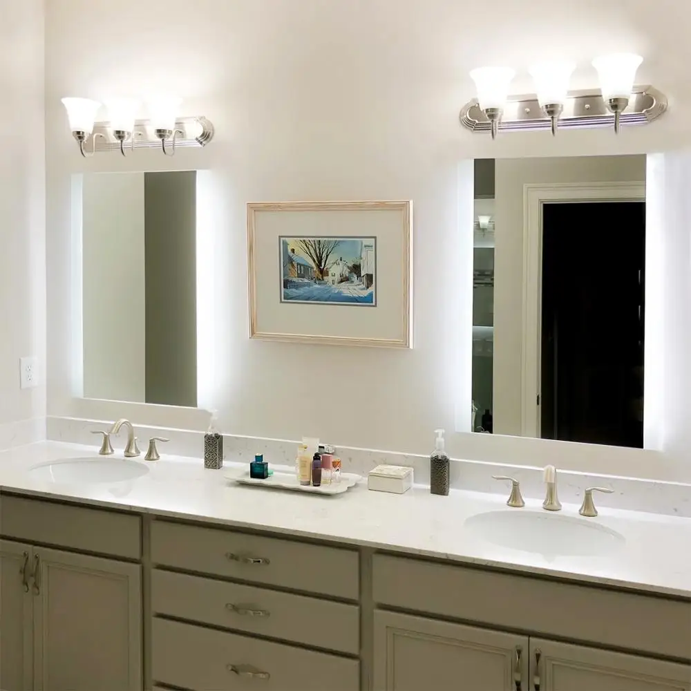 
Customized size backlit bathroom mirrors anti fog frameless led illuminated rectangular mirror 