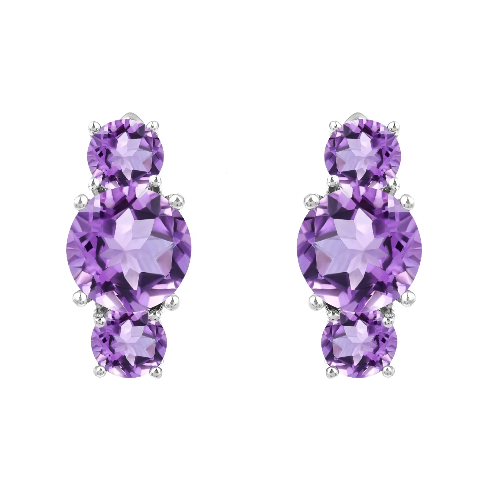 

Abiding Jewelry High Quality Luxury Three Stone Natural Amethyst Gemstone 925 Sterling Silver Earrings for Women