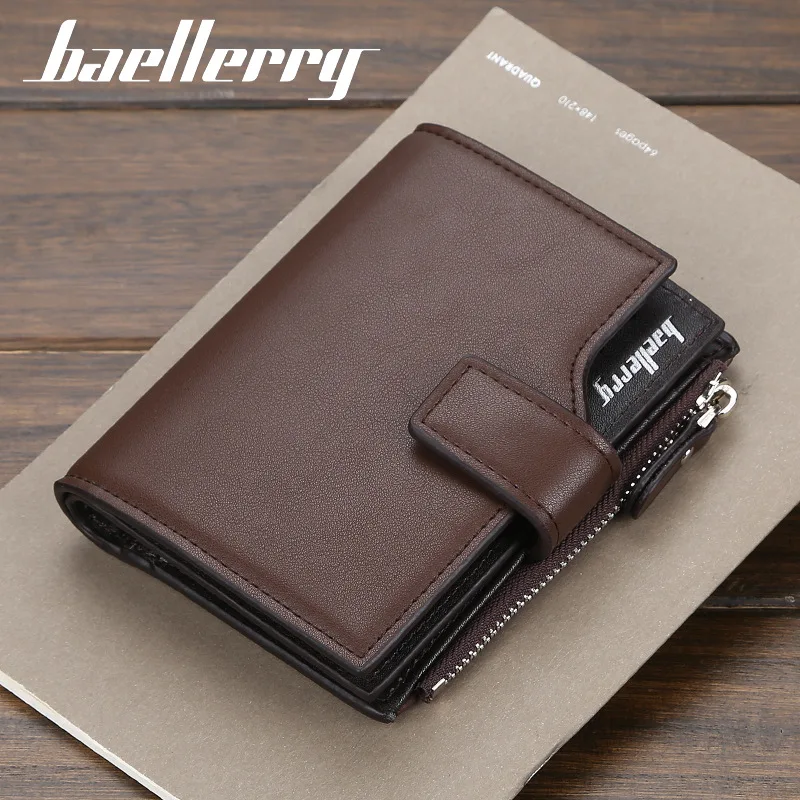 

Top Brand luxury Baellerry D1287 new men's short multi-card vertical three-fold wallet fashion zipper coin purse