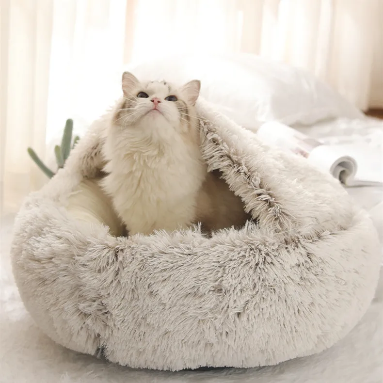 

New Version Faux Fur Pet Comfortable Washable Super Soft Donut Pet Dog Cat Bed Warm Round Customized Fluffy Plush Dog Bed, Customized color