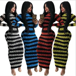 Autumn Sexy O Neck Zipper Both Side Wear Plus Size Long Sleeve Maxi Dress Print Dresses Women Bodycon Maxi Dress