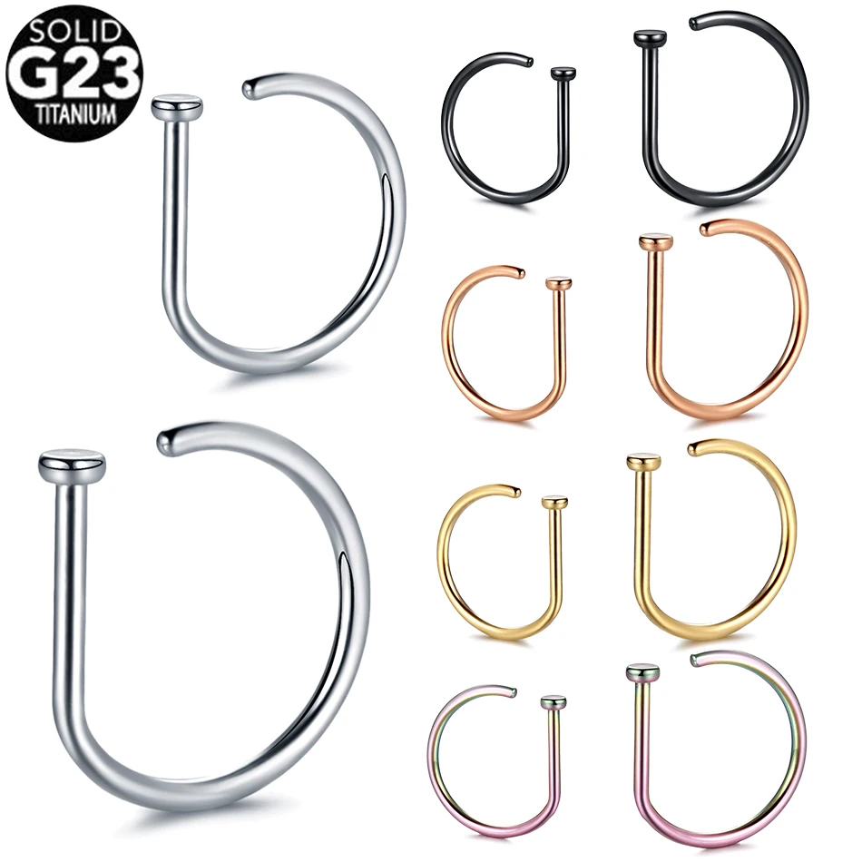 Wholesale Titanium Faux Nose Hoop Piercings D Shaped Tragus Helix Earring Hoop Nose Septum Ring Nostril Nariz Stud Jewelry