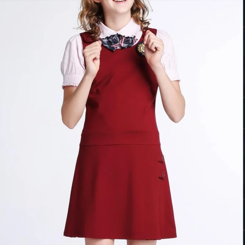 maroon school pinafore