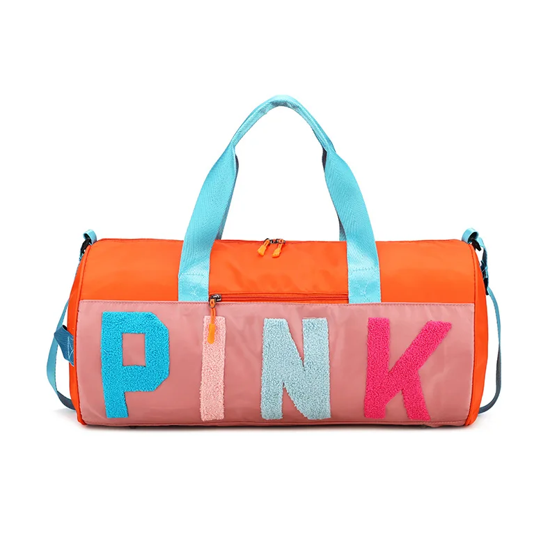 

Lowest Price Large Capacity Contrasting Colors Custom Nylon Pink Duffel Bag All Match Pink Bags Pink Tote Bag, Photo color