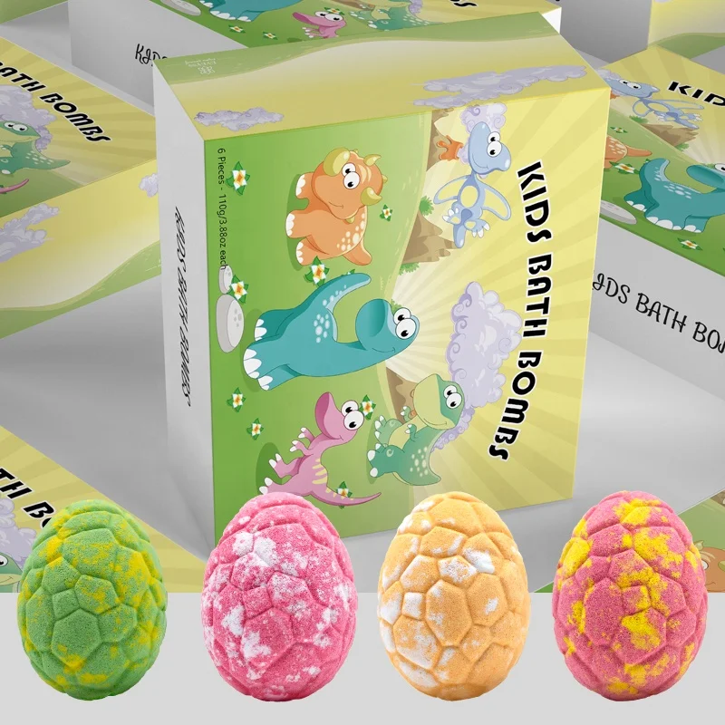 

Factory Supply Natural Organic Bath Fizzers Rich Bubbles Dinosaur Egg DIY Pack of 6 Bath Bomb With Surprise Toys For Kids, Blue, yellow, green, purple, ect.
