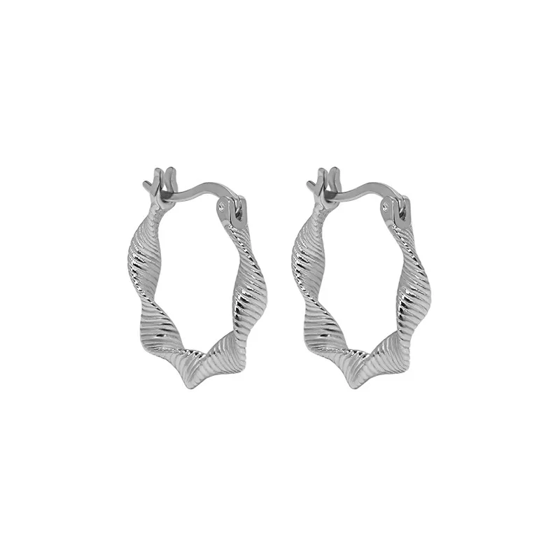 

New Arrival Silver Plated Twisted Hoop Earrings Simple 925 Sterling Silver Wavy Twist Hoop Earring