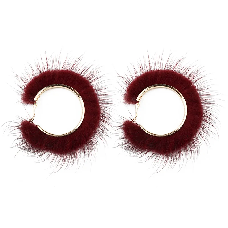 

Winter Simple Fashion Jewelry Hollow Geometric Fur Fluffy Hoop Earrings