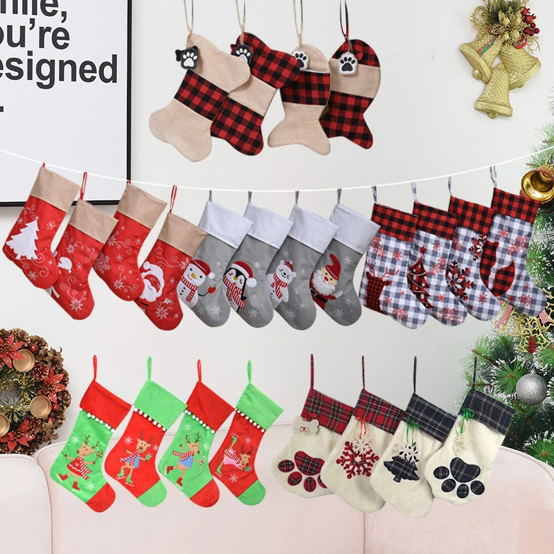 

Christmas Buffalo Plaid Stocking Xmas Tree Hanging Stockings New Year Gift Bag Candy Sock Bags Home Decor Pendant Ornaments, Multicolor