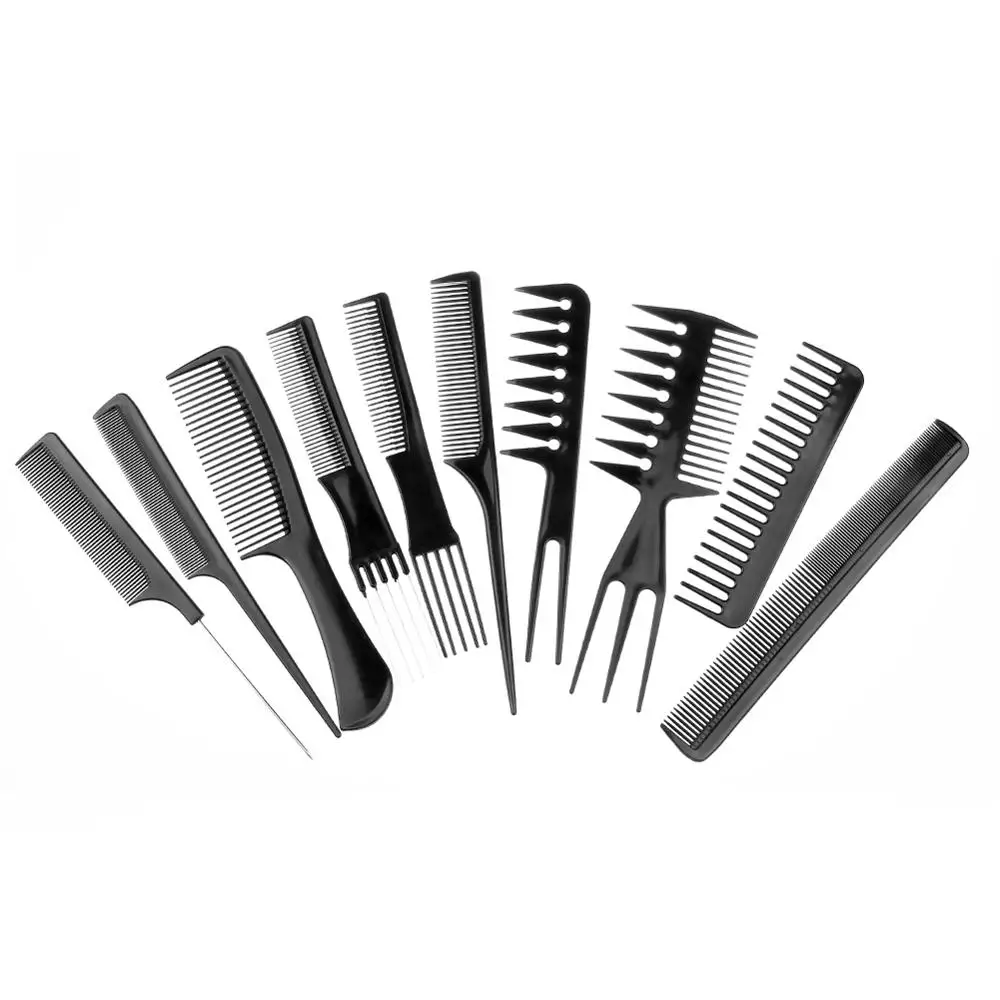 

Wholesale High Quality Hairdressing Equipment 10PCS/Sets Comb Professional Hair Salon Styling Comb For Hair Cutting, Black