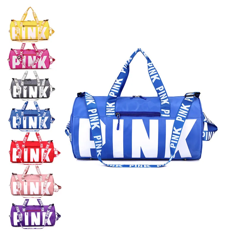 

Printable logo Storage Travel Sports Bag Wet Dry Separation Pink Duffle Bag Large Capacity Portable Tote Shoulder Yoga Gym Bag