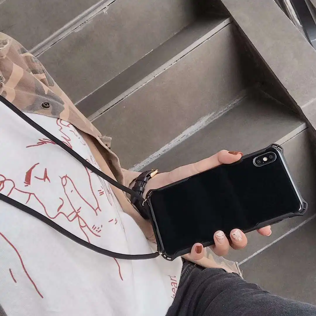 Candy Color Shockproof Strap Cord Chain Crossbody Necklace Phone Case For iPhone XR XS MAX