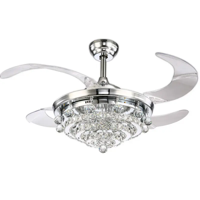 
Fandelier Crystal Ceiling Fans with Lights and Remote, LED 3 Light Settings Modern Invisible Retractable Chandelier Fan 