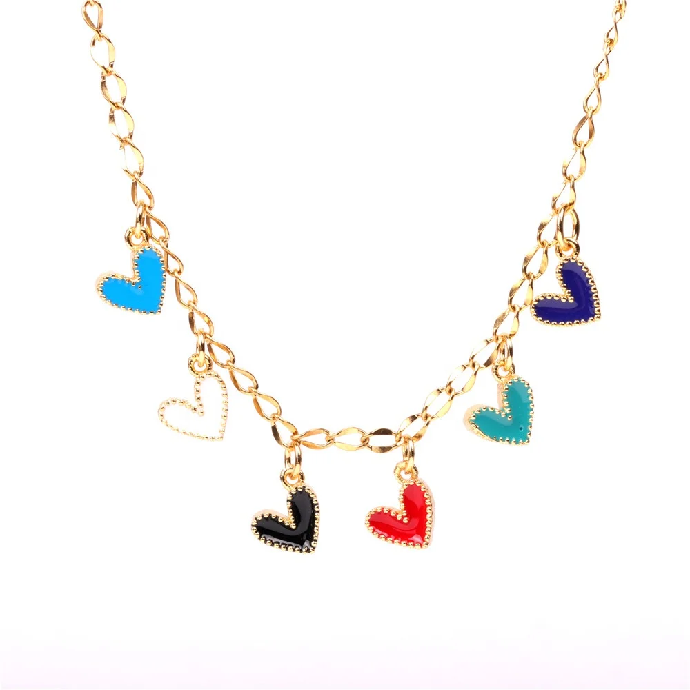 

Rainbow Copper Necklace Brass Chain Choker Necklace Geometric Enamel Heart Necklace Statement Jewelry 2020 New