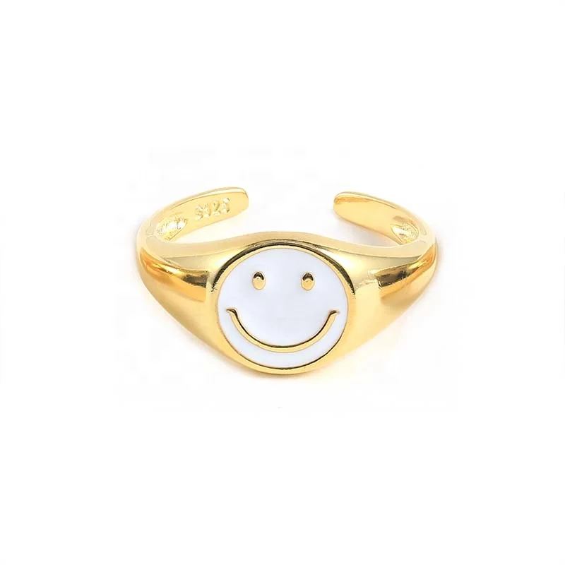 

CANNER S925 sterling silver 18k gold plated fashion jewelry colorful enamel cute smile face shape women rings