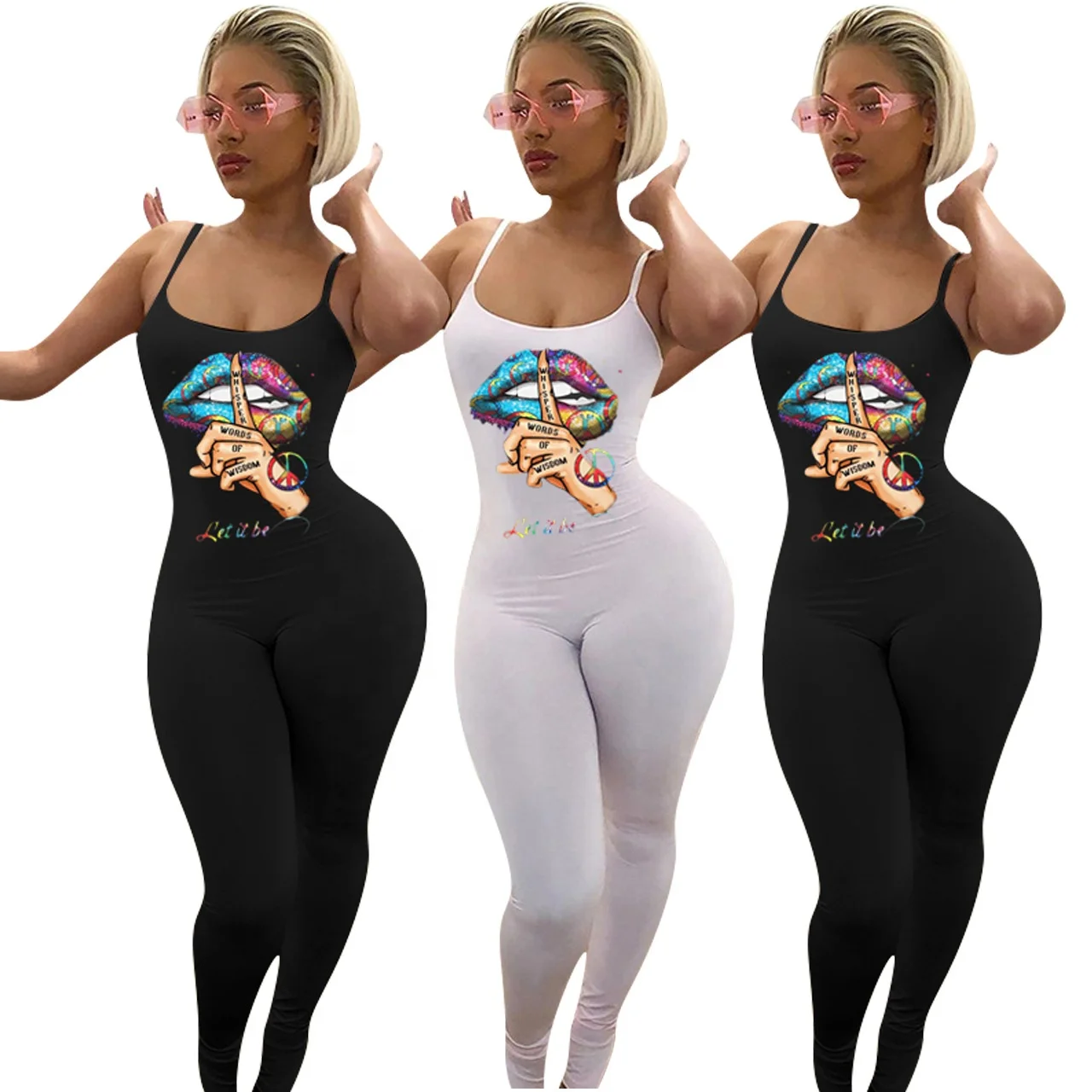 

MT82-8253 Explosion style lip print suspenders casual jumpsuit women's clothing