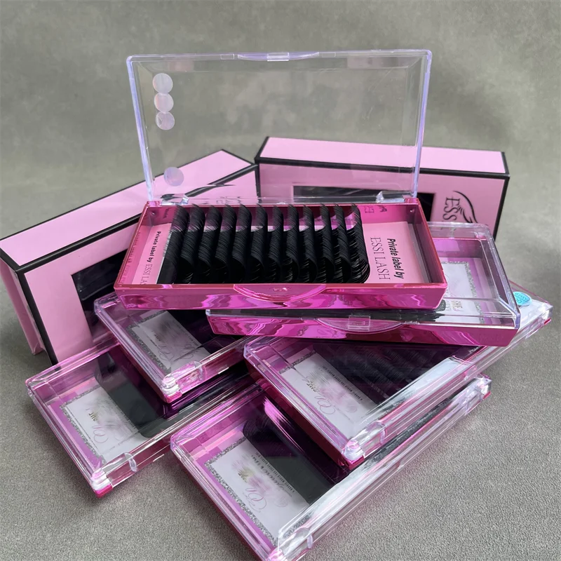 Dark Matte Black Cashmere Silk Eyelash Extensions Private Label Super Soft 0.03 Individual Lash Eyelash Extension Vendor Tray