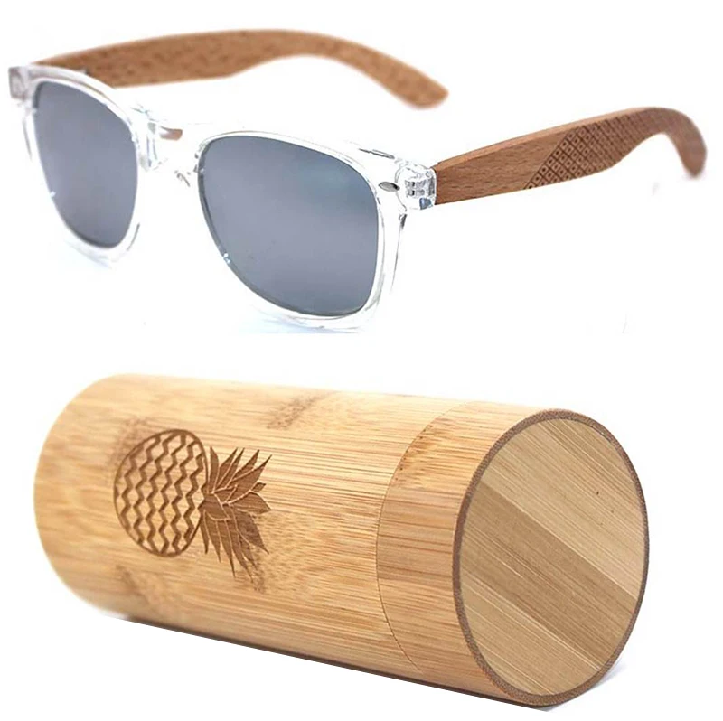 

Transparent color plastic frame sunglasses original color bamboo wood legs pc sunglasses, Custom colors