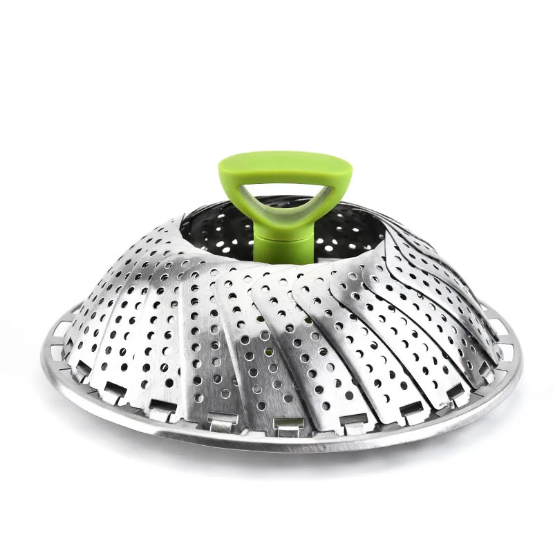 

2021Hot Sell Fordable Plastic Handle Stainless Steel Food Vegetable Steamer For Egg Food, Silver