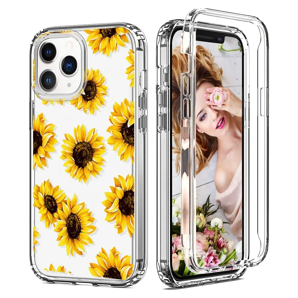 

New Phone Case Flowers Clear 2 in 1 Hybrid Shockproof Sunflower Cover for iPhone 12 11 Pro Max XR XS MAX 8 7 Plus, Sunflower, daisy, flower, pineapple, butterfly patterns