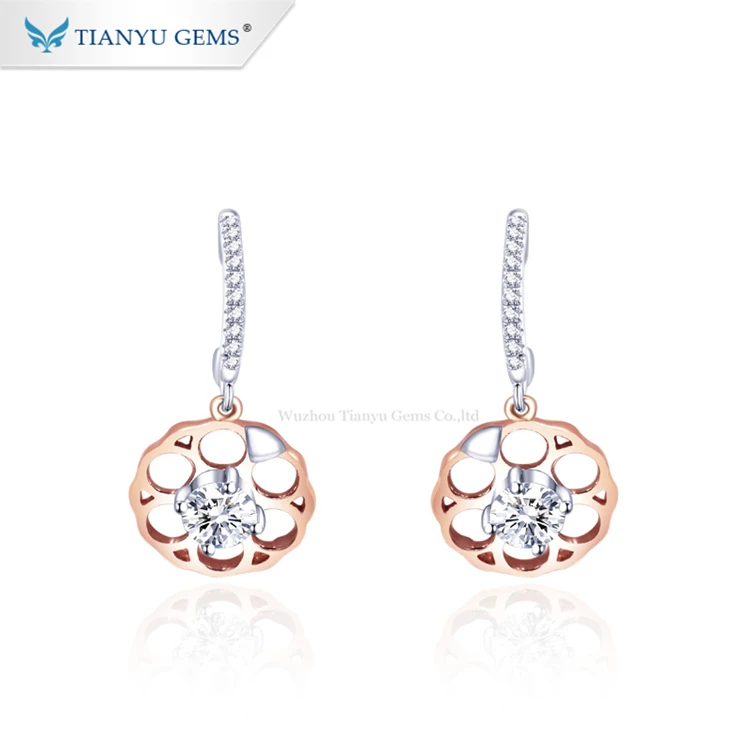 

Tianyu Gems Gold Jewelry Earring DEF White Moissanite 14K Rose Gold Ladies Drop Earring