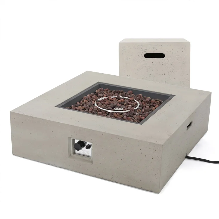 

Free Shipping within the U.S. Light Grey Square 50K BTU Outdoor Gas Fire Pit Table with Tank Holder