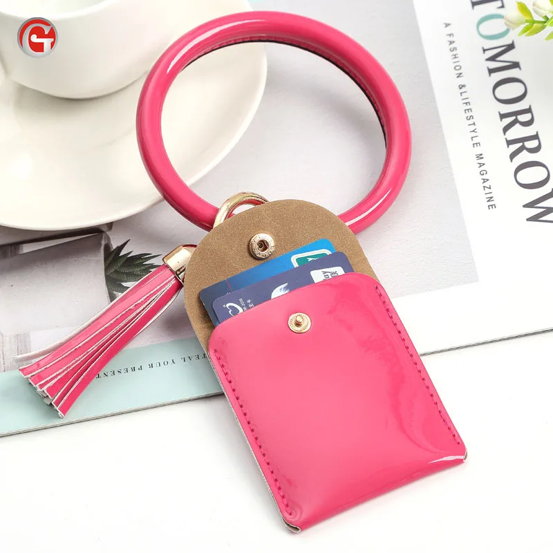 

Personalized wholesale high quality round keyring leather tassel keychain wristlet bracelet key ring