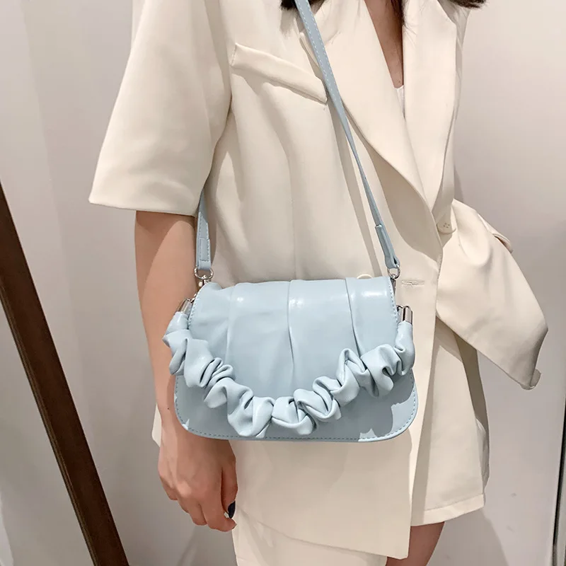 

Outdoor fashion fold handle vegan leather pleated cloud women hand bags ladies shoulder crossbody underarm bag women, 4colors