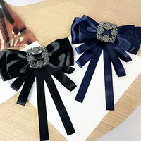 

Exaggerated Big Large Collar Pins Bow Brooch for Women's Suit Retro Blue Black Silk Fabric Bow Brooch with Square Rhinestone