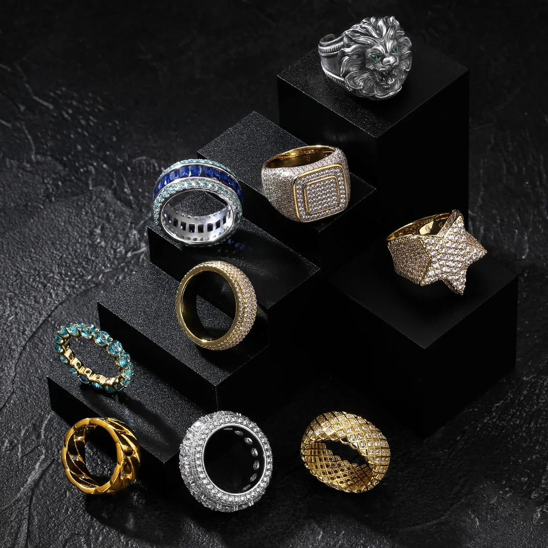 

Wholesale 18k Gold Plated Jewelry CZ Chunky Gold Filled Iced Out Ring Hip Hop Women Men Ring For Men