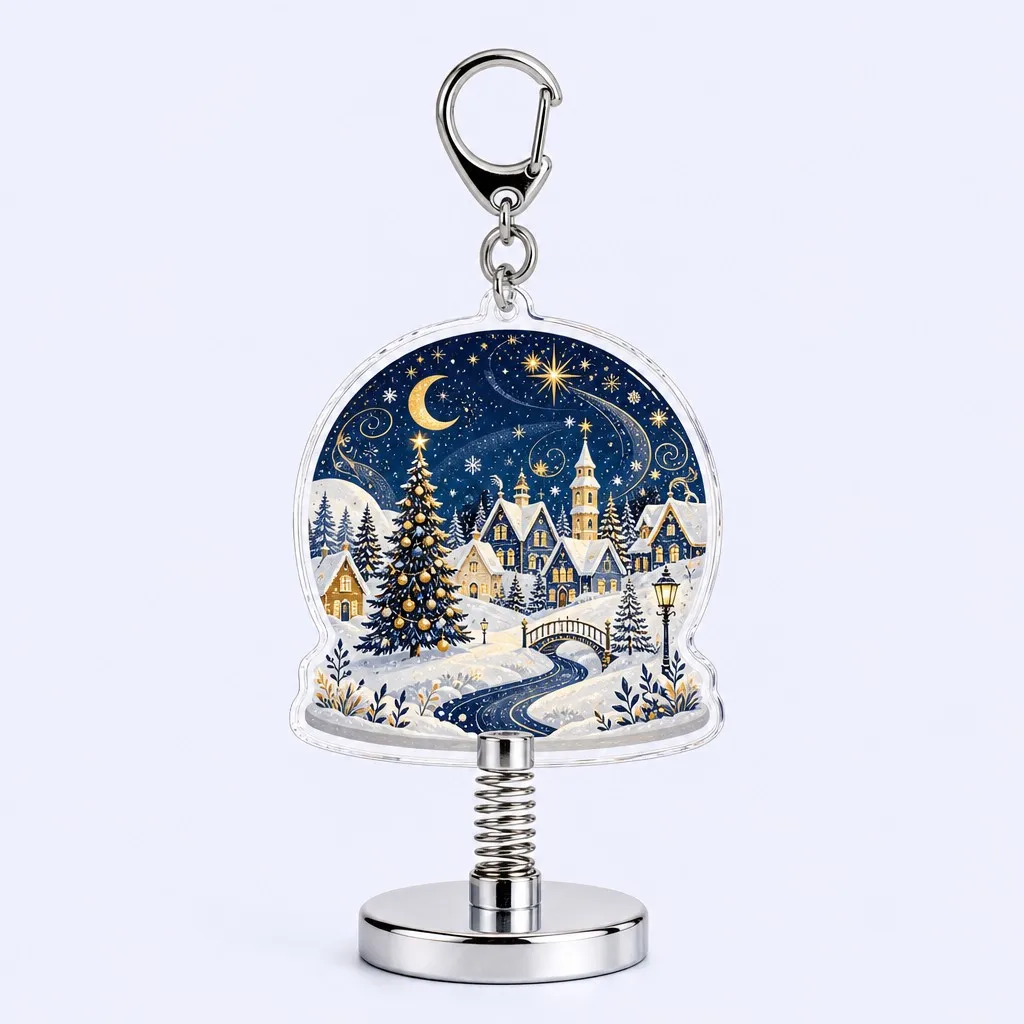 Winter Village Snow Globe Spring Bobblehead Keychain